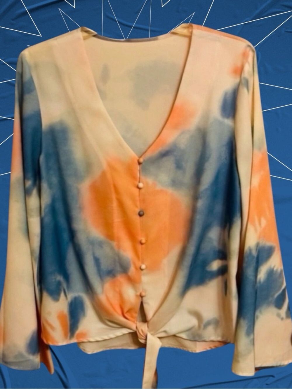 SHEIN Tie Front Cropped Pastel Tie Dye Top Size Medium HD4829